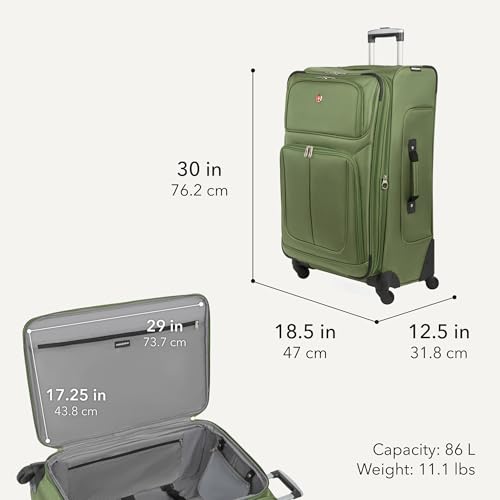 Image of SWISSGEAR Sion Softside Expandable Spinner Luggage Durable Lightweight Travel Suitcase, Evergreen, Checked-Large