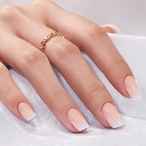 Press On Nails Short - Btartbox Ombre Acrylic Press On Nails, Square Glue On Nails With Nail Glue, Supremely Fit & Natural Reusable Stick On Nails In 15 Sizes - 30 Soft Gel Fake Nails Kit, Vanilla Cream #TOP1