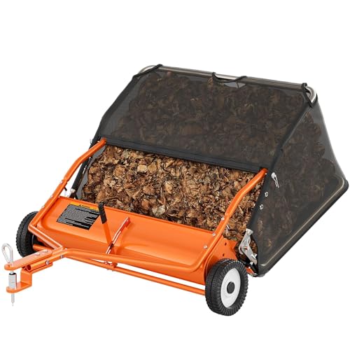 ouluu 42" Orange Lawn Sweeper Tow Behind, Large Capacity Grass Sweeper Tow Behind with 18.55 cu. ft Hopper, Heavy Duty Leaf & Grass Sweeper, Adjustable Height, Easy Dump Rope, Universal Hitch