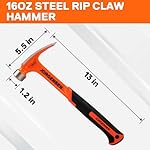 Jorgensen 16 oz Straight Claw Hammer, Rip Claw Hammer with Milled Face & Shock Reduction Grip, Heavy Duty One-piece Forged Hammer - Image 2