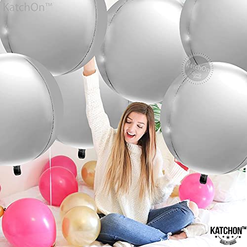 Image of KatchOn Large Silver Balloons - 22 Inch, Pack of 6 | 4D Round Mylar Balloons for Birthday Decorations