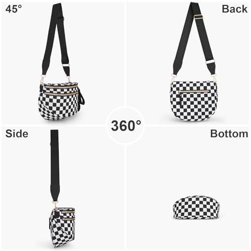 Image of Lushandy Bum Bag Checkered Crossbody Bag Mom Everyday Purse | Roomy Space, Wipe Clean, Wide Strap