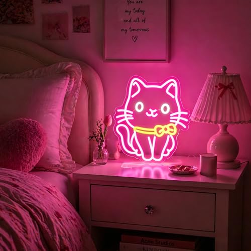 Image of Cat Neon Sign, Neon Signs for Wall Decor Neon LED Signs Room Neon Light Up Signs Home Decor for Bedroom Club Party Bar Shop USB Operated
