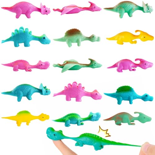 15 Stück Schleuder Dinosaurier Spielzeug,Slingshot Dinosaur Finger Toys,Elastischer Fliegender Finger-Dinosaurier,Lustige Fliegende Dinosaurier Schleuder Spielzeug,Party Spielzeug für Kinder Geschenk