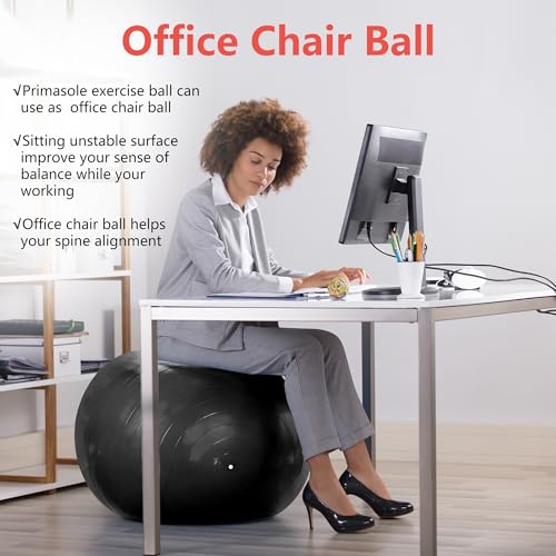 Image of Primasole Exercise Ball for Balance Stability Fitness Workout Yoga Pilates at Home Office & Gym Birthing Ball for Pregnancy, Office Ball Chair