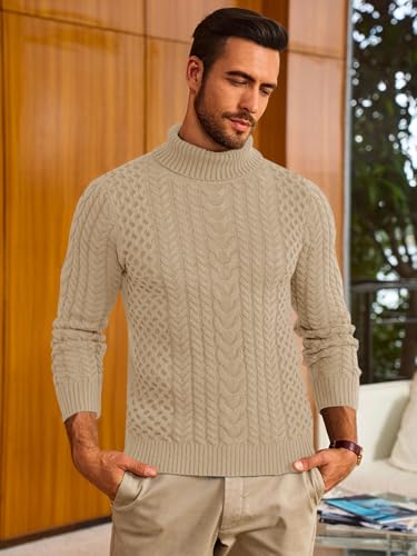 Runcati Mens Turtleneck Sweaters Cable Knitted Casual Fall Winter Warm Pullover Slim Fit Twisted Chunky Sweater3