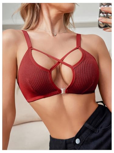 Image of SOLY HUX Front Closure Bras for Women Strappy Bralette Wireless Criss Cross Cut Out Knitted Everyday Bra