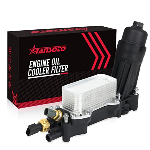 RANSOTO 68310865AB Engine Oil Cooler With Filter Housing Adapter Compatible With 2017 2018 Chrysler 300, Dodge Charger, Challenger, Grand Caravan, Wrangler, Cherokee, Ram Promaster