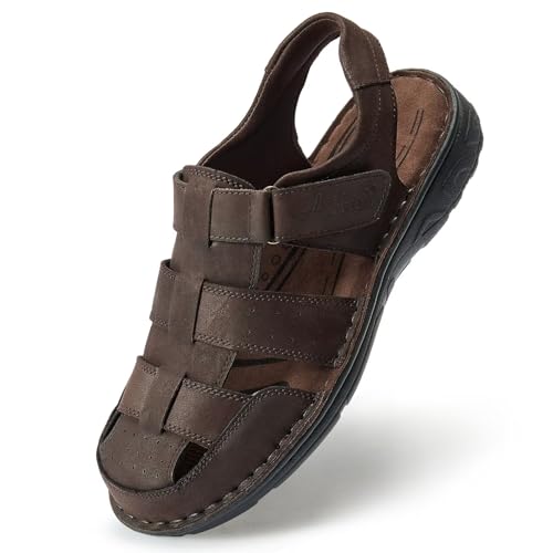 Image of Arkbird Men's Sandals, Closed Toe Leather Fisherman Outdoor Hiking Sport Shoes Summer