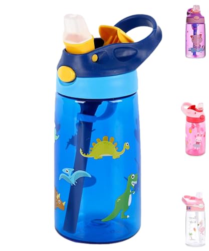 S2C Kids Water Bottle with Straw & Handle - 16 oz BPA Free Kids Water Bottles, Spill Proof Cups for kids, Easy-Clean, Water Bottle With Straw,Kids Water Bottle For School (BLUE)