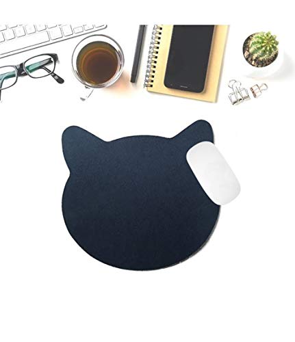 マウスパッド猫 個性的 おしゃれ かわいい猫耳の形 柔軟 ゴム製裏面 パソコンPC用 滑り止め 耐久性が良い おもしろい 黒ネコ柔らかいタッチ 光学式マウス対応 (24 x 21.5cm)