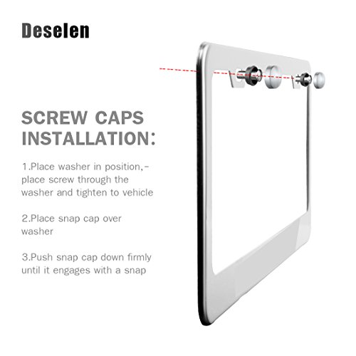 Deselen Stainless Steel License Plate Frame for Genesis with Screw Caps Cover Set, Genesis Logo,Silvery White/Chrome (2 Pieces Front/Back) LP-GE01WP