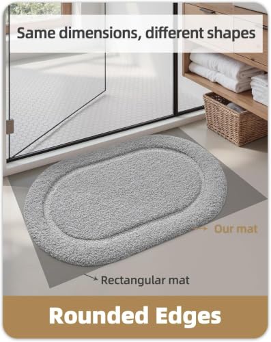 Image of Color&Geometry Small Grey Bathroom Rugs, Non Slip Shower Mat with Rubber, Ultra Soft and Absorbent, Washable Bath Mats for Bathroom Floor, Shower, Sink, Vanity, 15 inchx23 inch