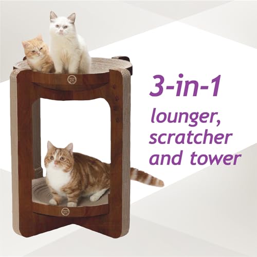 Image of Necoichi Cat Scratcher Tower for Indoor Cats - Cat Scratching Post Lounger with Reversible Usability and Extra Comfort for Lounge, Cardboard Bed Couch / (XL, Dark Cherry)