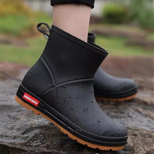 FENGSHENG-SHOP Wellington Boots for Women and Men Ankle Ladies Wellies Short Chelsea Booties Waterproof Rain Boots (Black, Adult, Men, 8.5, Numeric, UK Footwear Size System, Wide) - Image 2