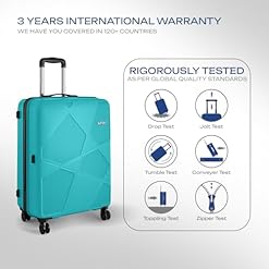 Safari Pentagon Pro 360 degree wheeling trolley bags set, lightweight polypropylene travel suitcase for men and women cyan