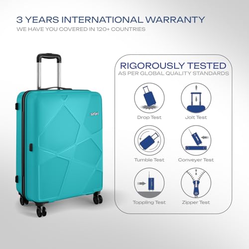Image of Safari Pentagon Pro 8 Wheels Spinner Set of 2 (Cabin + Medium) Trolley Bags, Hard Case Polypropylene, 360º Wheeling Luggage for Men & Women, Suitcase for Travel, Trolley Bags for Travel, Cyan