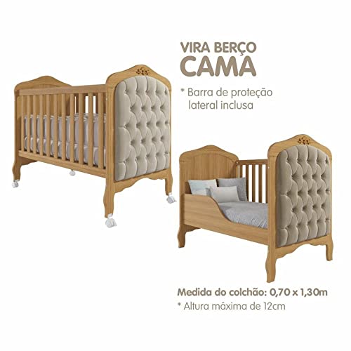 Quarto de Bebê Provençal Berço Capitonê Cômoda 4 Gavetas Guarda Roupa 4 Portas 4 Gavetas Prateleira