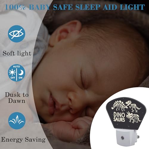Image of Cute Skeletons of Dinosaurs Night Light for Kids, Dinosaurs Skeletons LED Night Light Plug into Wall with Dusk to Dawn Sensor for Girls Boys Bedroom, Hallway, Kitchen, Bathroom, Stairs Decor