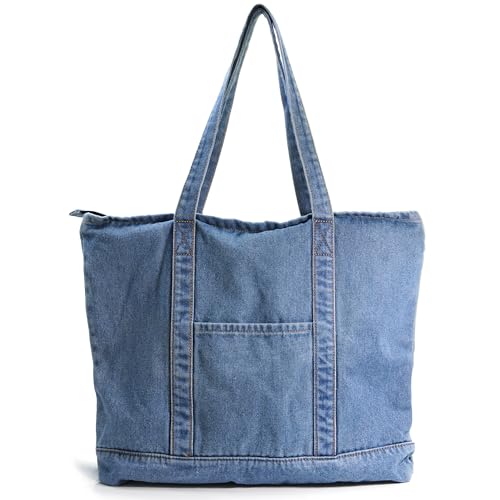 HOXIS Light Weight Soft Denim Tote Unisex Shopper Shoulder Handbag