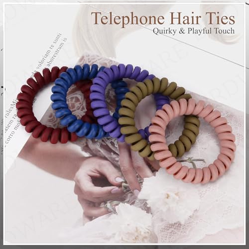 Image of BIRDWARE Rainbow Pack of 10 Colorful Telephone Wire Spiral Hair Ties Elastic hair bands, No-Crease Bands for Kids and Women