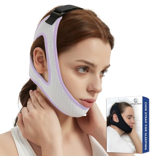 Chin Strap for CPAP Users - Adjustable Snore Stopping Device Face Mask Bandage Keeping Mouth Closed - Anti Snoring Chin Strap for Men and Women Better Sleeping (Purple)