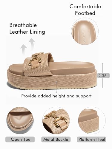 Image of Coutgo Womens Platform Sandals Raffia Espadrilles Metal Chain Slip on Open Toe Cute Beach Slide Sandals