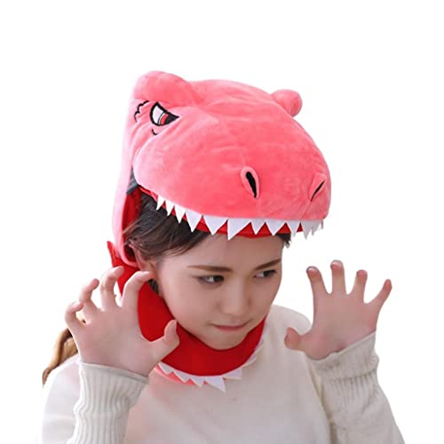 Cute Dinosaur Head Hat Cosplay Headgear Cartoon Dress Up Hat Toy PP Cotton Dinosaur Hats Party Supplies for Kids Adult, Pink