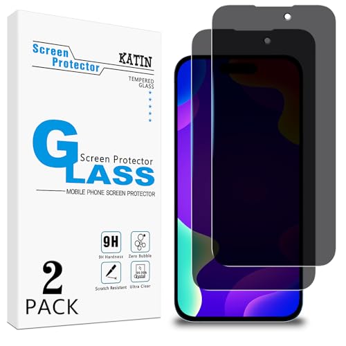 KATIN 2 Pack Privacy Screen Protector for iPhone 14 Pro Max (6.7-Inch) Anti Spy Tempered Glass Film Anti-Scratch Case Friendly