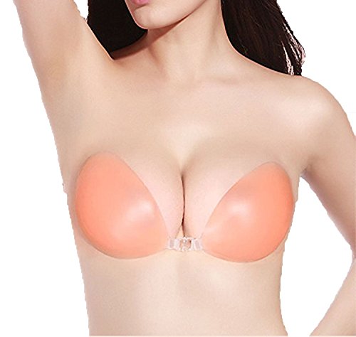 Boolavard Femmes Mesdames Réutilisable Invisible Silicone Gel Bâton sur Push Up Self Adhésif Collant Backless Bretelles Soutien-Gorge Pigeonnant (D, Silicone)