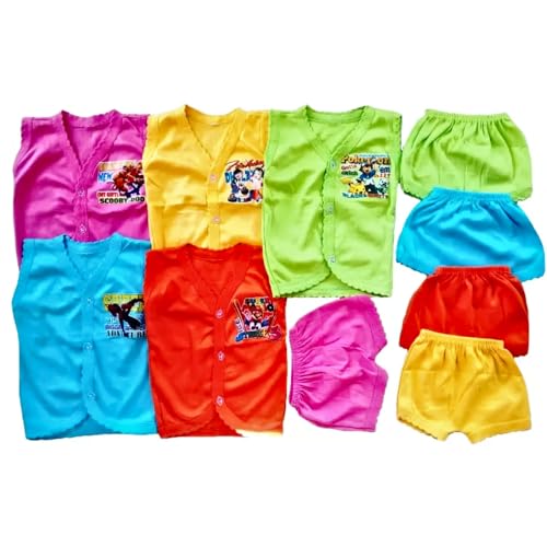 Image of New Born Baby Boy & Girls Stylish Trendy Top /TShirt /Jablas and Shorts Dress set with Front Button Open. Pack of 5 T-shirt + 5 Shorts I Size 0 Months up to 1 years(Multicolor)