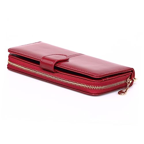1pc Women's Wallet Wine Red Pu Leather Zipper Purse Press Buckle for Credit Cards and Cash for Home and Outdoor Use
