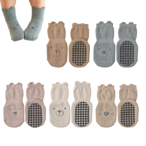 Celiodd 5 Paires de Points en Silicone Chaussette Antidérapante,Chaussettes Antidérapantes Bébé,Chaussette Bebe,Confortables et Respirants,Antidérapants Sur Le Fond,Motifs Intéressants (5 Couleurs)