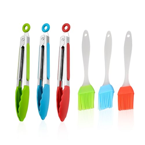3 Pinces De Cuisson De 7 Pouces, 3 Pinceaux À Huile En Silicone, Pinces Pour Friteuse À Air En Silicone, Pinces Pour Grille-Pain, Pinces De Cuisine Pour La Cuisine
