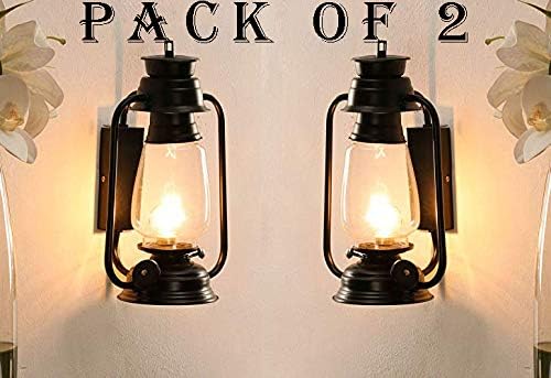 GreyWings Vintage Lantern Wall Light for Home Dรฉcor, Black Iron & Glass Antique Sconce Lamp for Living Room Bedroom Hall, Indoor Wall Lighting, (Bulb Not Included) Pack of 2