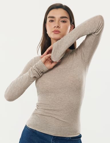 Image of Women's Merino Wool Blend Shirts Long Sleeve Tops Crew Neck Fitted Basic Tee Cozy Embrace Collection