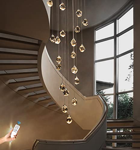 Modern K9 Solid Ice Crystal Chandelier 20-Lights Pendant Light Ceiling Lmap Led Remote Control App Dimmable 3000-6000K Fixture For High Ceiling Foyer Entrance Spiral Staircasehigh Ceiling Living Room #TOP6