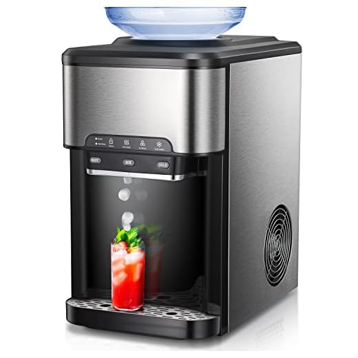Ice&Hot&Cold Countertop Water Dispenser Portable Ice Maker Machine,12 Cubes in 7 Mins 44Lbs/24H Stainless Steel Nugget Ice Maker Decor for Home Office Kitchen and Bar with Child Safety Lock