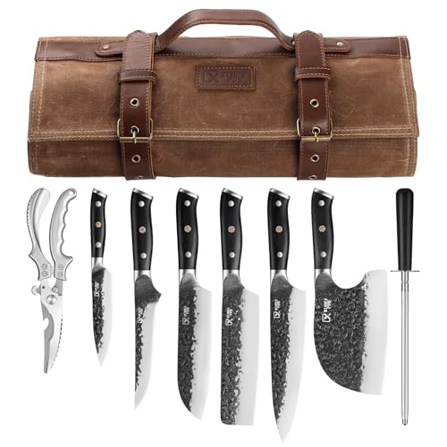 Comparison: Best Knife Set For Bbq 7 XCHIEF PRO Chef Knife Set, Hand Forged Meat Boning Carving Cleaver Butcher Knife, High Carbon Steel Japan Nakiri Santoku Knife Set with Accessories for Kitchen, BBQ Camping Knives Set with Bag