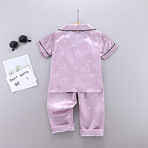 Baby Boy Girl Silk Summer 𝐏ajamas Set Cute Animals Print Satin 𝐍ightwear Lightweight Button-Down Top Pants 2pc 𝐏js2