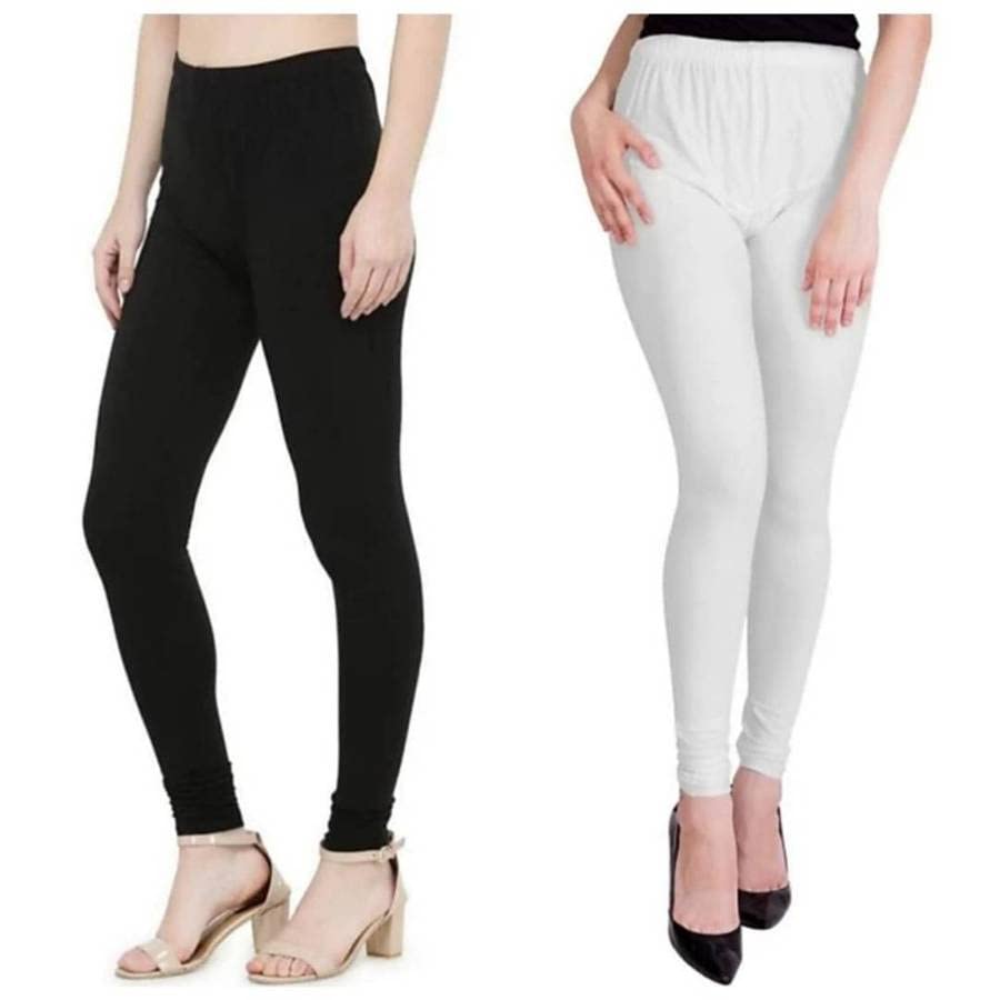 smarte 100% Cotton 4 Way Stretchable Leggings - Pack of 2 (Black and White) (Large)-picture-15