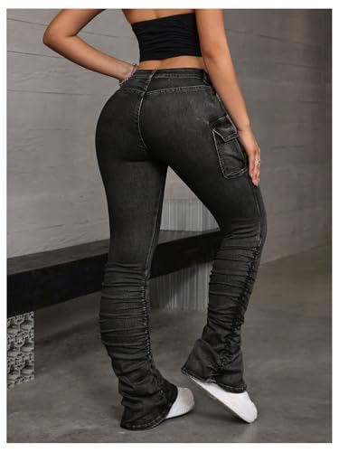 MakeMeChic Women's Cargo Skinny Jeans Stretchy Denim Pants Y2K High Waisted Bootcut Jeans with Pockets3