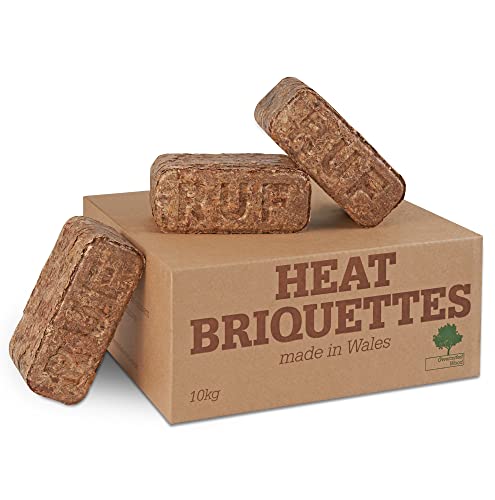 Heat Logs Briquettes 10KG (12 ECO Briquettes) – Wood burners & Stoves Eco Friendly Compressed Wood Fire Bricks Made in Wales. Up to 3 Hr burn time (1x 10kg Pack)