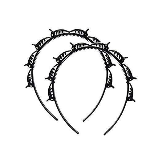 Double Bangs Hairstyle Plastic Headbands for Women, Hair Twister Clip Headbands Hair Hairpin for Girls(2Pcs,Black)