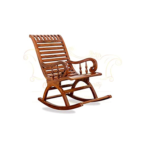 Image of CLASSIC WOOD & CRAFT Wooden Rocking Chair with Sheesham Wood, Rolling and Easy Seating (Model-B-18)