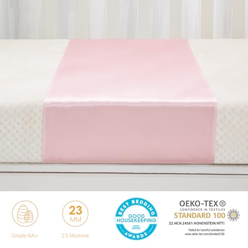 Image of PROMEED 2 Pack 100% Mulberry Silk Crib Sleeve for Baby Hair Loss Prevention, Premium 23 Momme Natural Silk Bassinet Slip for Bassinets /Cradles /Cots /Cribs (Pink)