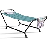 Sorbus Cozy Hammock Bed- Patio Hammock with Stand w/Pillow and Storage Pockets- Heavy Duty 500lbs Support- Durable Outdoor Hammock- For Patio, Garden, Backyard, Poolside- Weather Resistant Outdoor Bed