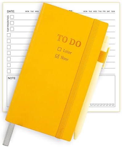 SIMPWAY Pocket To Do List Notebook with Pen Sets, 3.6" x 6.4" Small To Do List Notepad Leather Cover Undated To-do Checklist Notebook for Home Office Supplies Daily Planner Work Study, Yellow