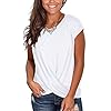 Jescakoo-Womens-Short-Sleeve-Round-Neck-T-Shirt-Front-Twist-Tunic-Tops-Casual-Loose-Fitted Juniors Cute Summer Tops with Twist Solid Trendy Tunic Tops Blouse White M