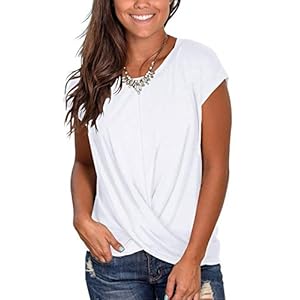 Juniors Cute Summer Tops with Twist Solid Trendy Tunic Tops Blouse White M
